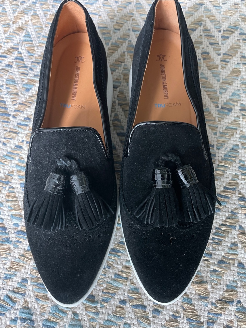 Johnston & Murphy Black Suede Tassel Loafers with Fringe